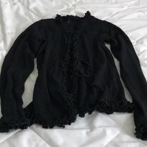 Black wool ruffle cardigan